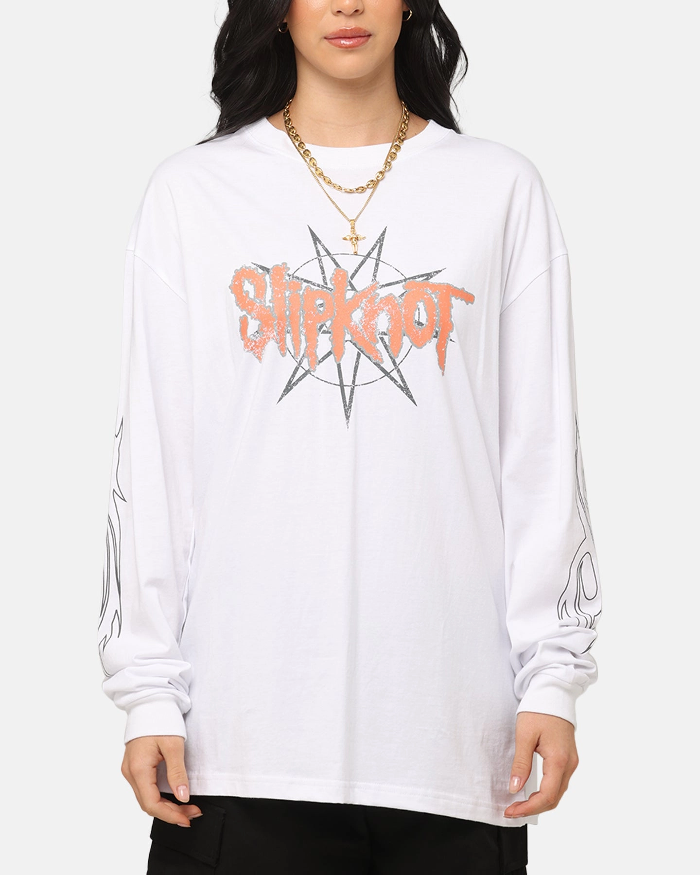 Casual Comfort Top Street Comfort Slipknot World Tour '24 Long Sleeve T-Shirt White