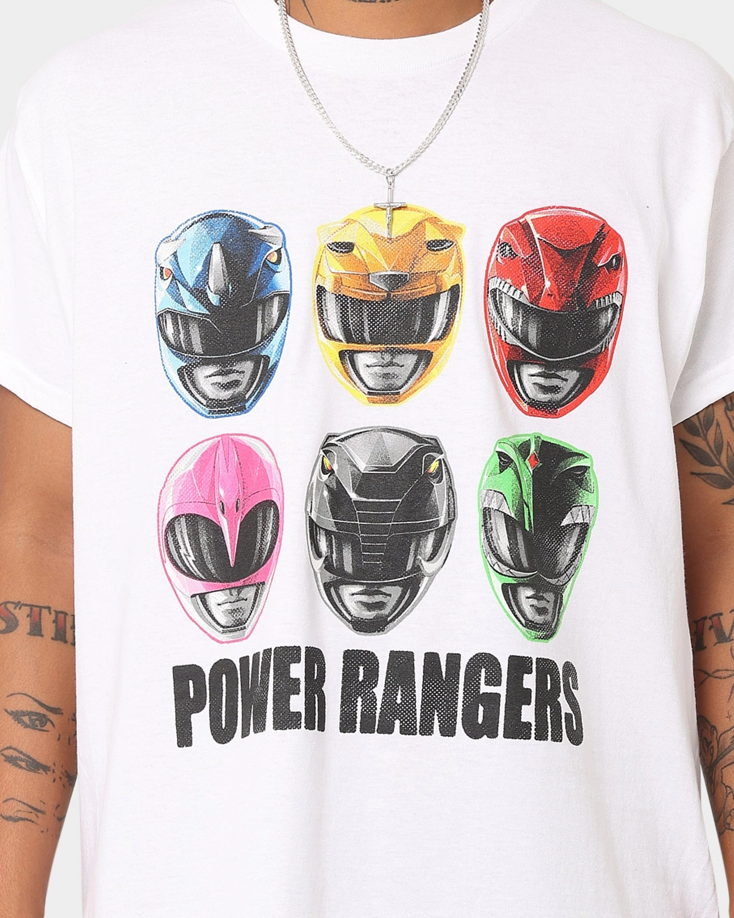 Drop Shoulder Cut Elegant and Relaxed American Thrift X Power Rangers Power Rangers Vintage T-Shirt White