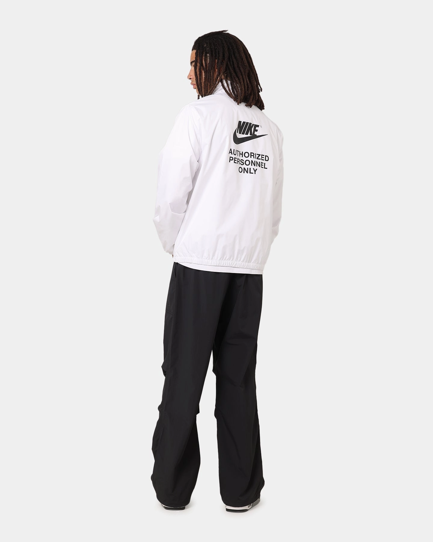 Nike Woven Full Zip Jacket White/White/Black Expandable Sleeve Cuffs Engineer