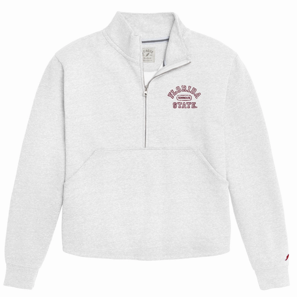 Quick Smooth League Women's Florida State Seminoles Tri-blend Zip Pullover Fleece - Heather White