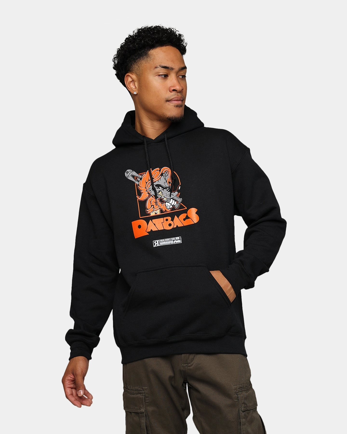 Rats Get Fat Ratbags Hoodie Black Pin suitable for day wear