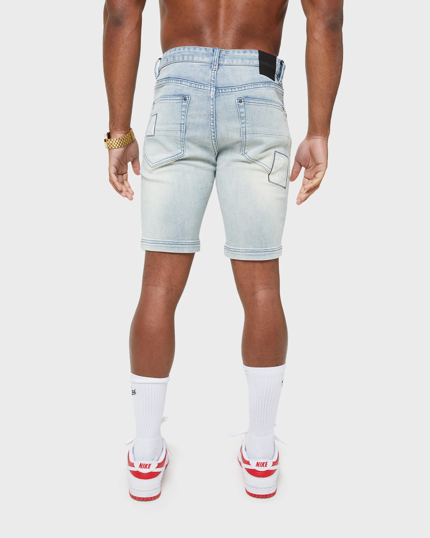 vest Carre Bandana Ultra Patchwork Denim Shorts Light Blue