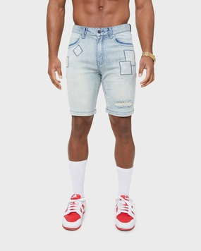 Carre Bandana Ultra Patchwork Denim Shorts Light Blue Classic Vibe