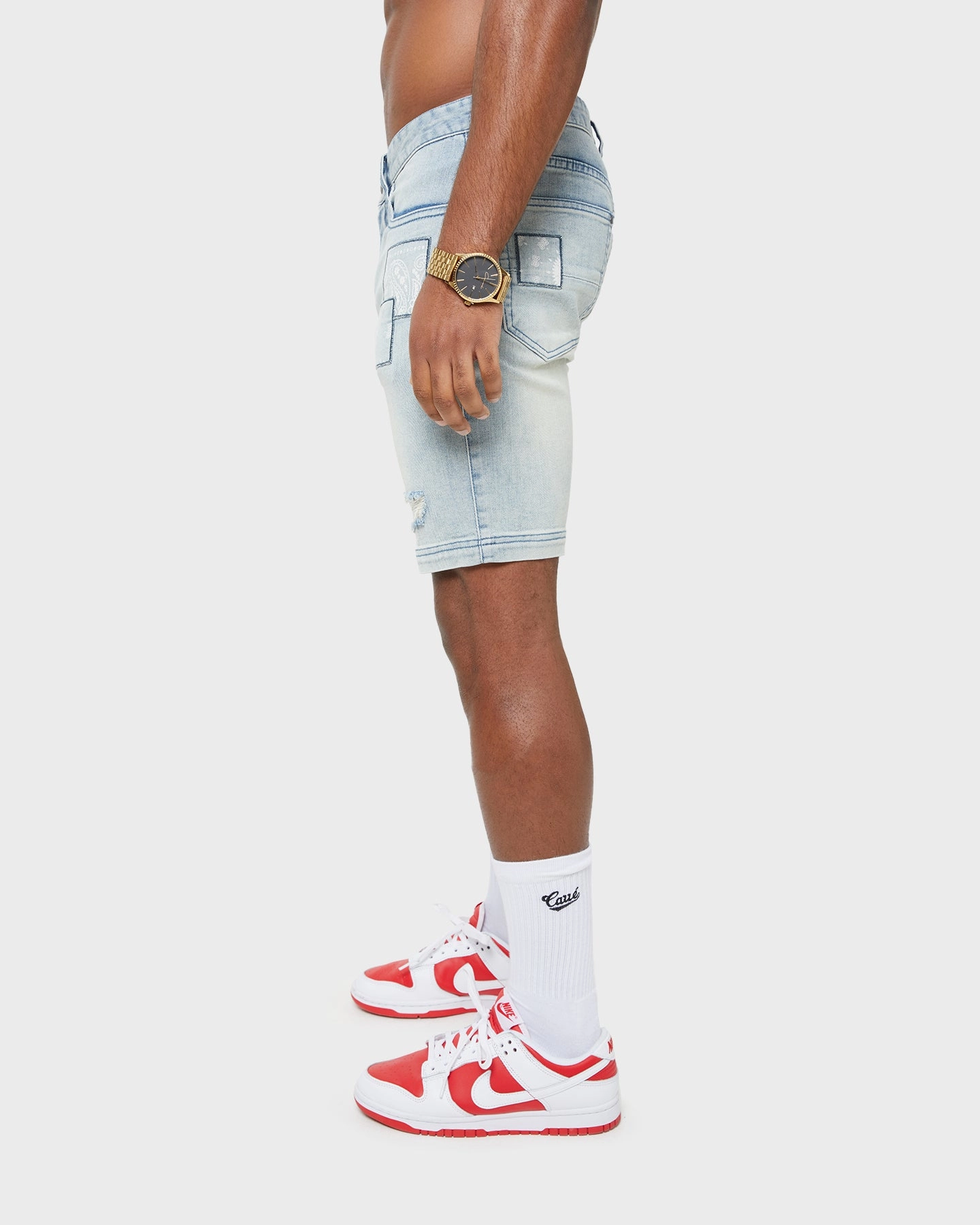 Gloves Carre Bandana Ultra Patchwork Denim Shorts Light Blue