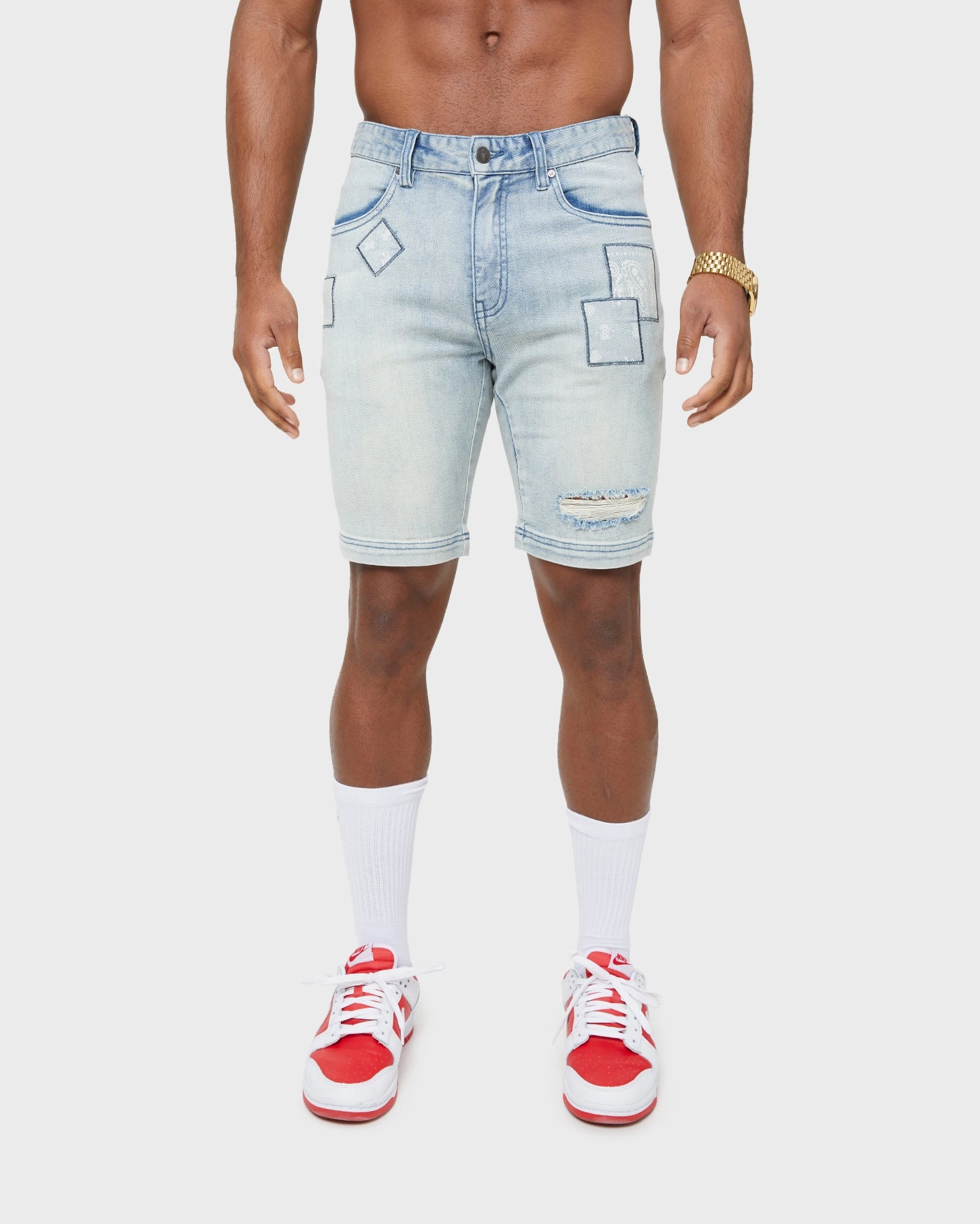 Carre Bandana Ultra Patchwork Denim Shorts Light Blue Classic Vibe
