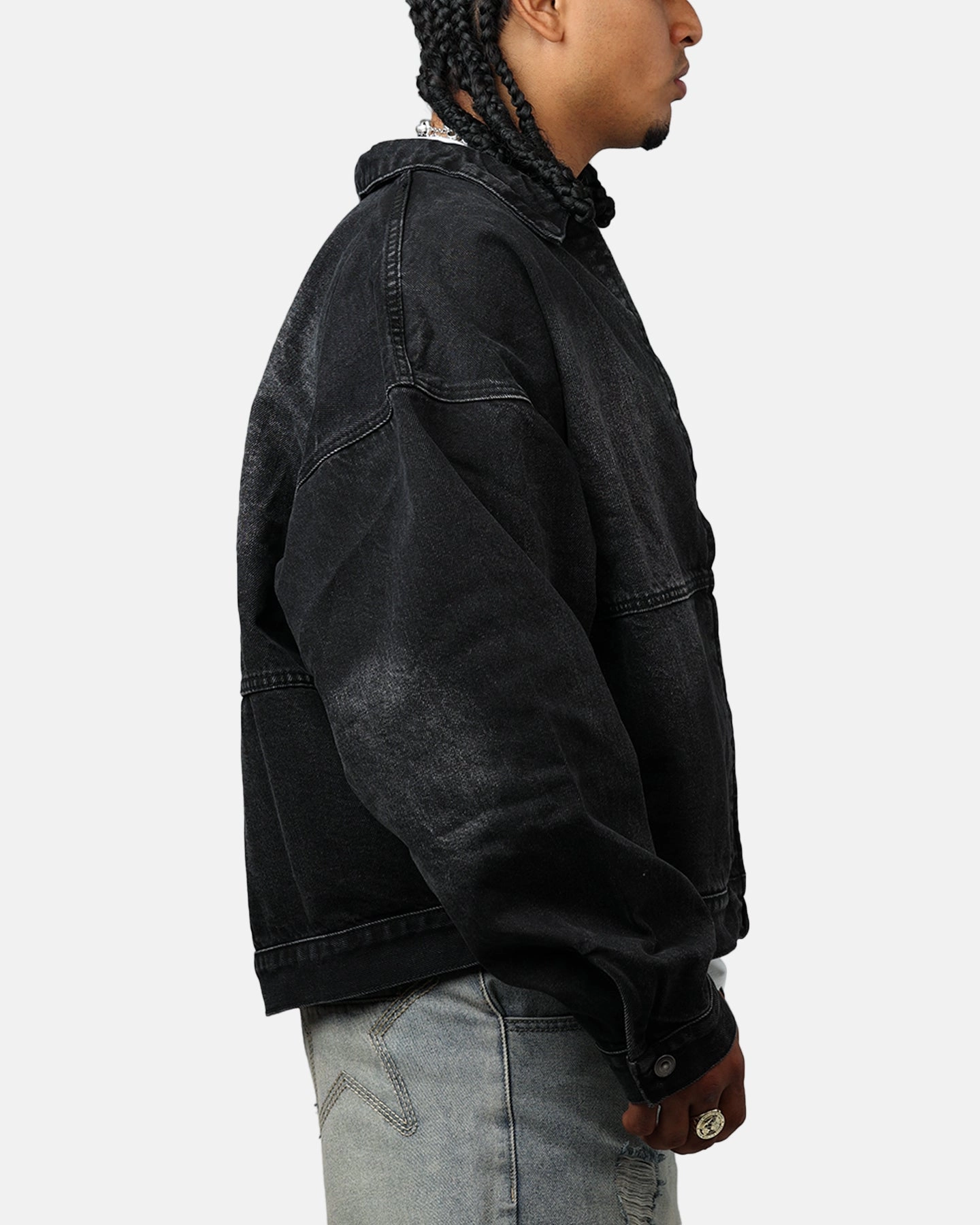 Full Zip Closure MNML Denim Choir Coat Washed Black