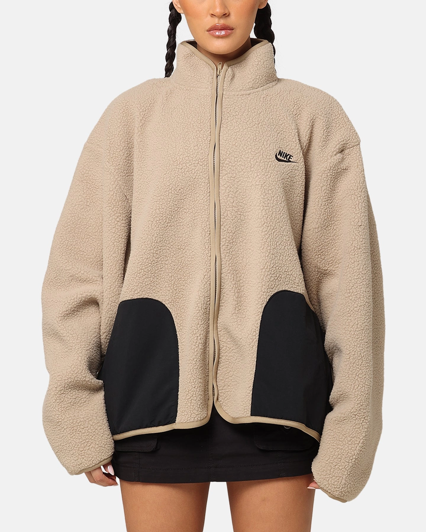 Waterproof Zippers Courage Nike Sherpa Winter Jacket Khaki/Black