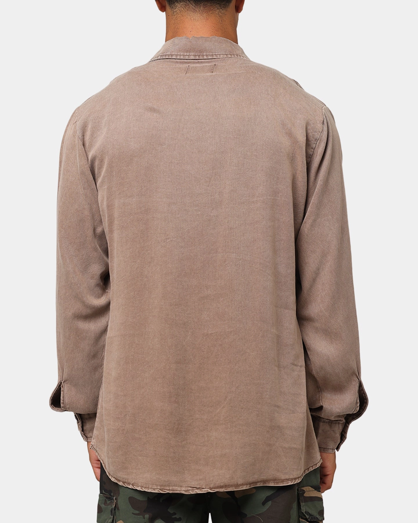 XXIII Acid Wash Button Up Over Shirt Washed Brown Geometric Print Abrasion resistant