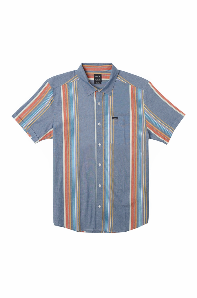 Patterned Texture RVCA Mayday Stripe Short Sleeve Shirt