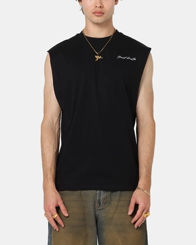 Cozy Vibe Wear Saint Morta Scription Oversized Muscle T-Shirt Black