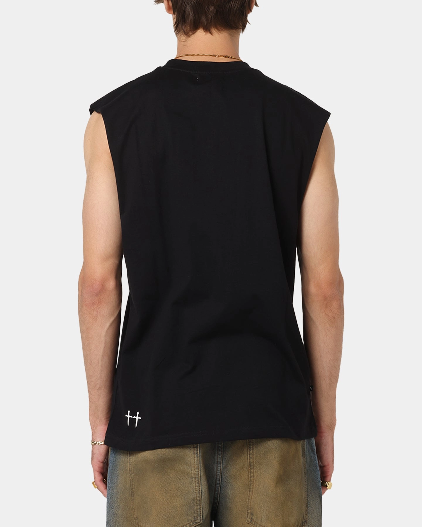 Essential Layer Regular Fit Saint Morta Scription Oversized Muscle T-Shirt Black