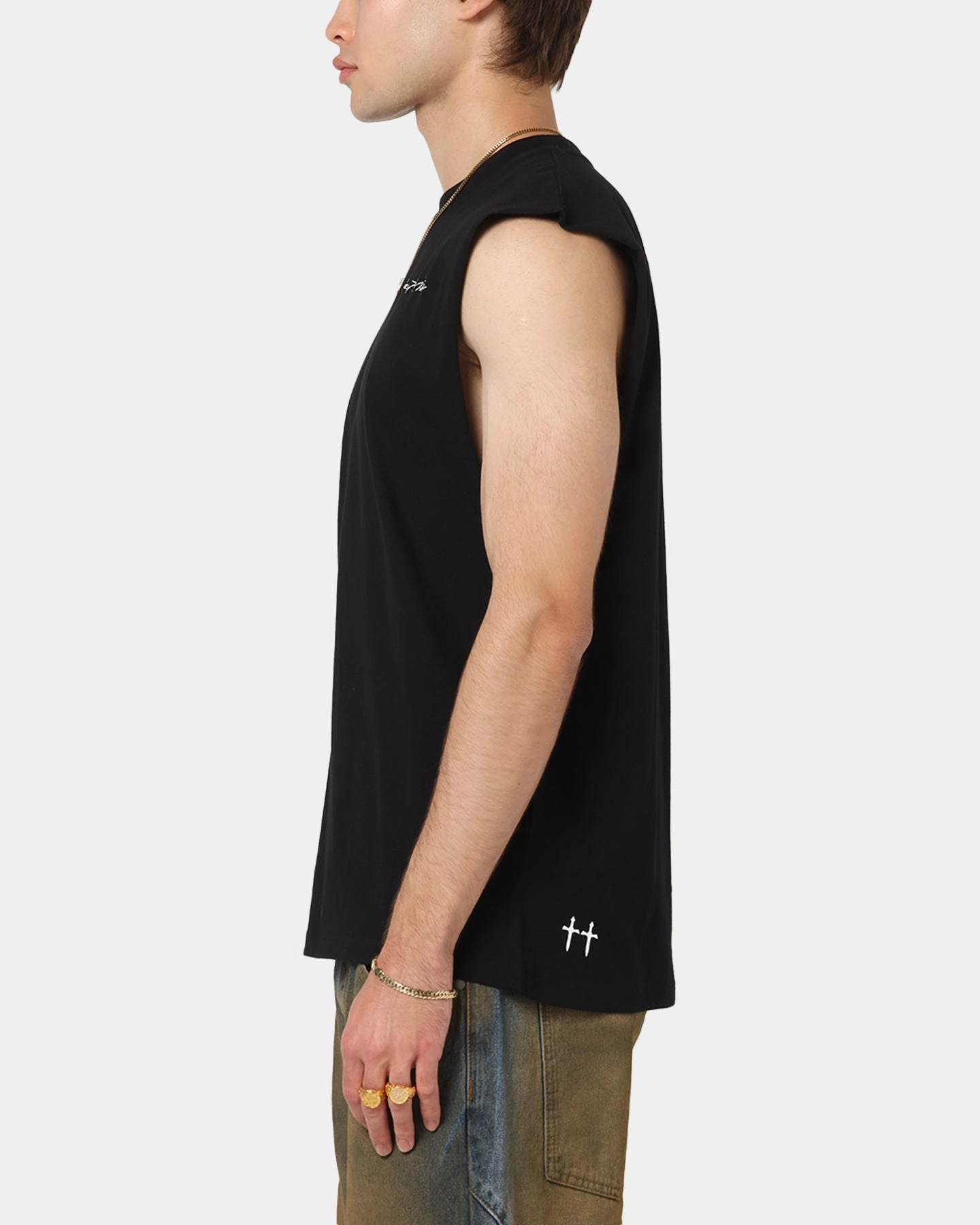 Cozy Wearable Stylish Comfort Saint Morta Scription Oversized Muscle T-Shirt Black