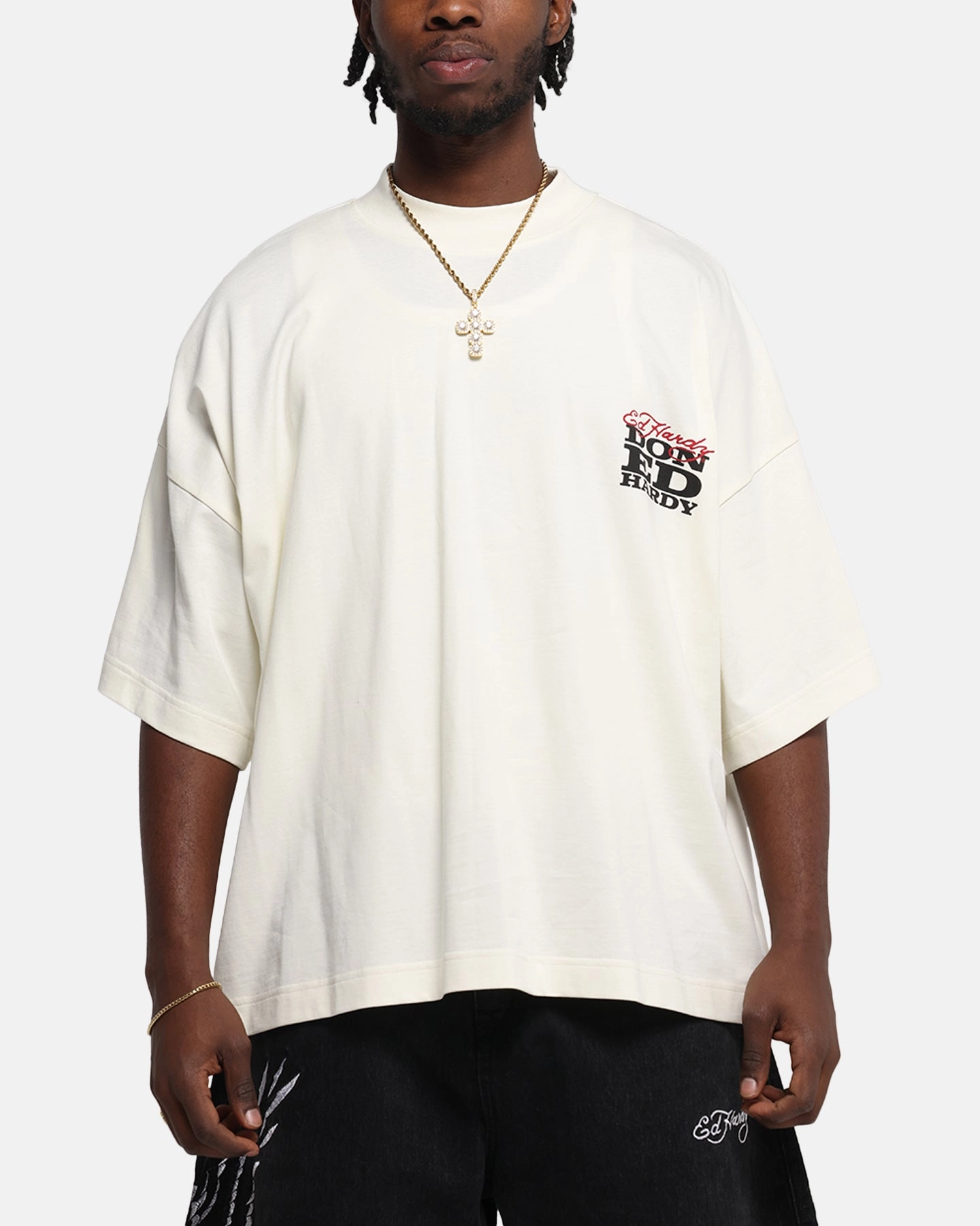 Fit For Movement Effortless Fashion Ed Hardy Rose Skull Oversized Print T-Shirt Off White
