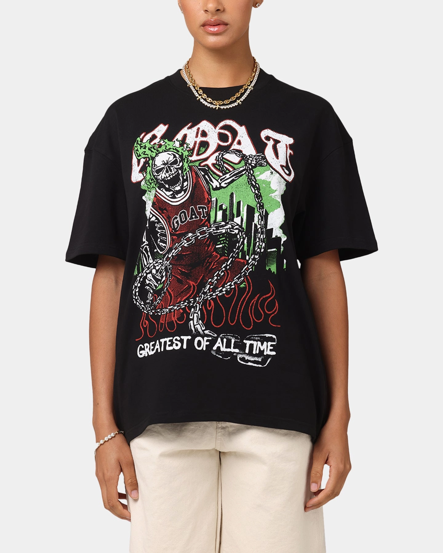 MinimalBranding Goat Crew Goat Skull Vintage T-Shirt Black