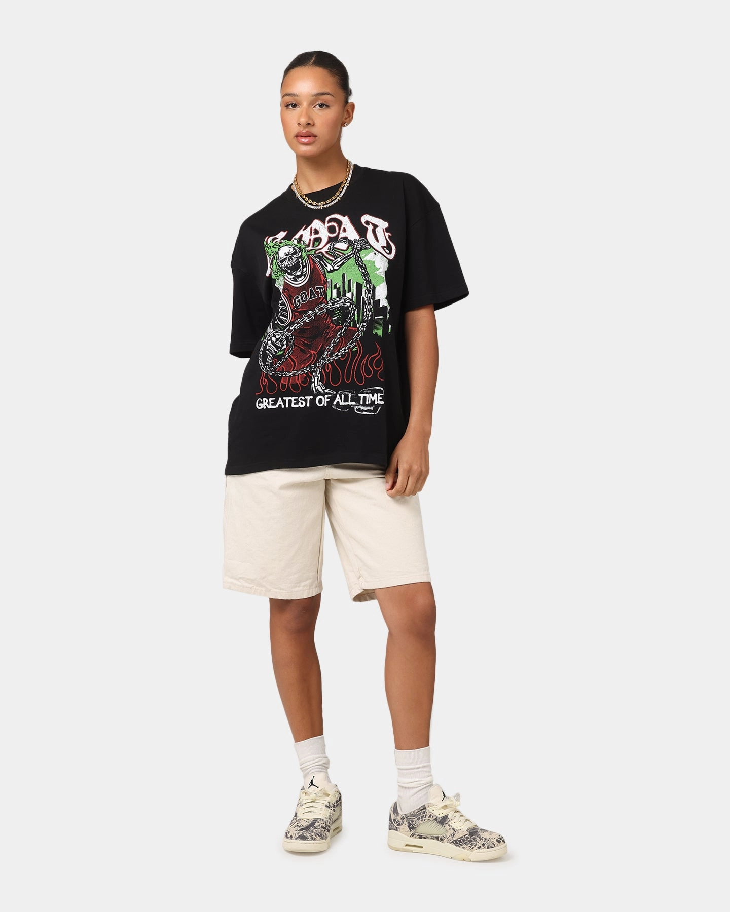 Chic Vibes Layering Must-Have Goat Crew Goat Skull Vintage T-Shirt Black