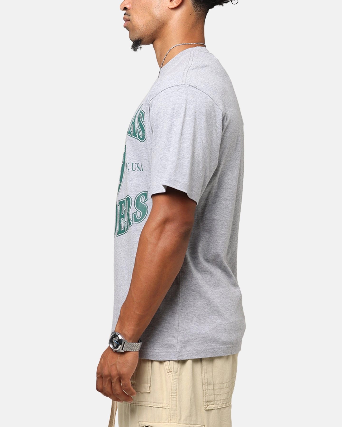 Durable Knit Structure Smart Casual Majestic Athletic Las Vegas Raiders Marne Arch T-Shirt Grey Marle