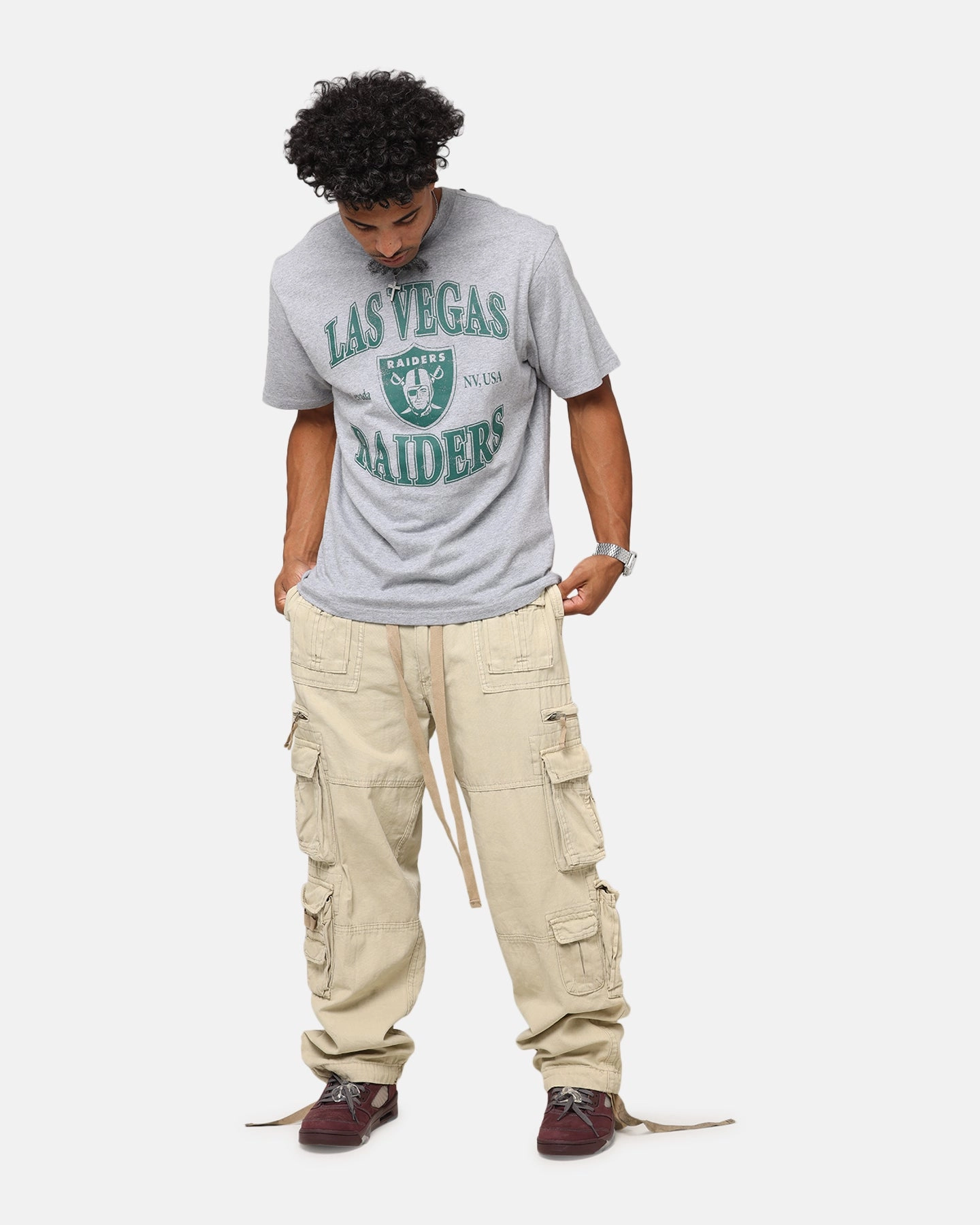 Casual Chic Wear AntiPilling Treatment Majestic Athletic Las Vegas Raiders Marne Arch T-Shirt Grey Marle