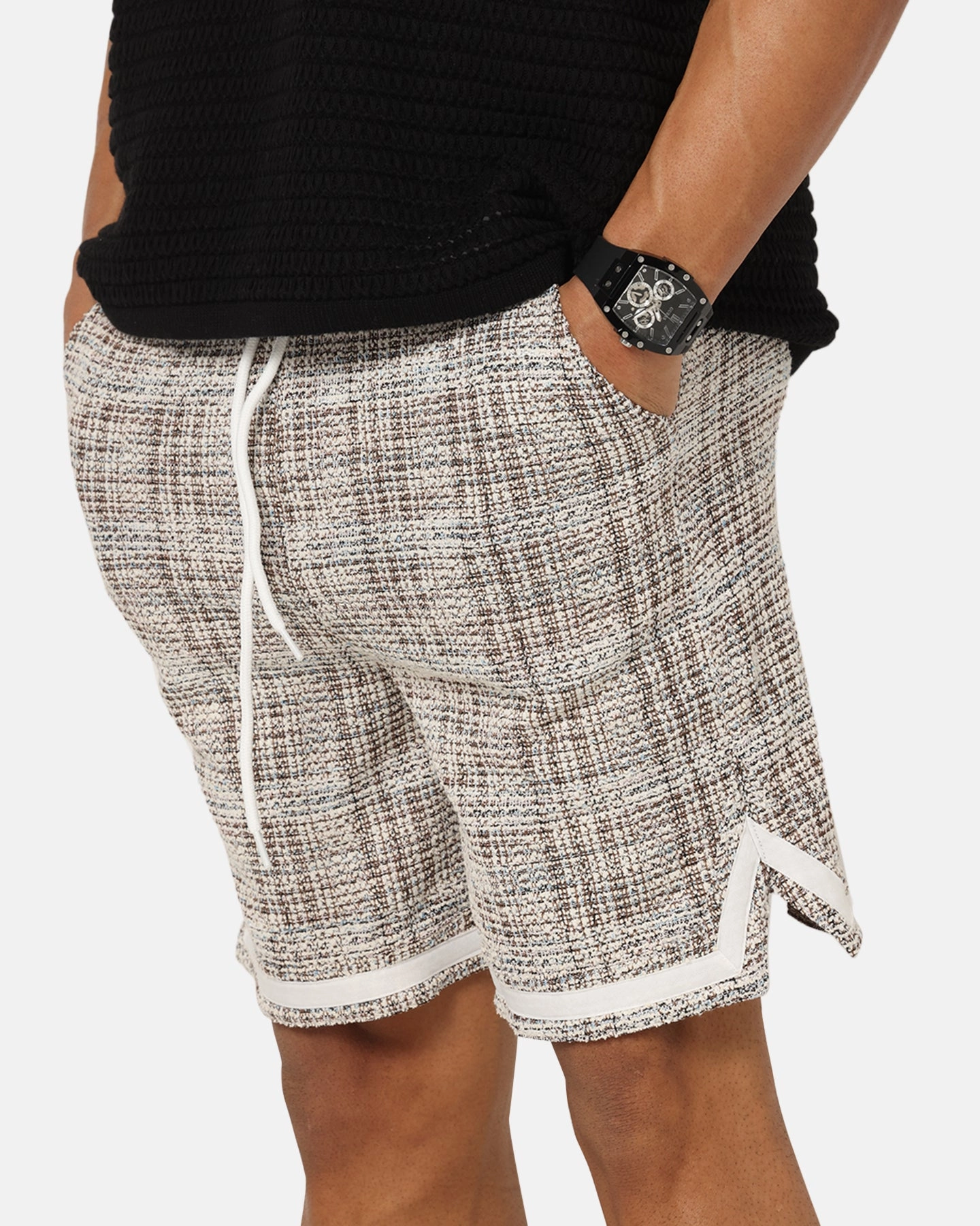 XXIII Textured Ball Shorts Brown/Cream Durable Hem Finishing