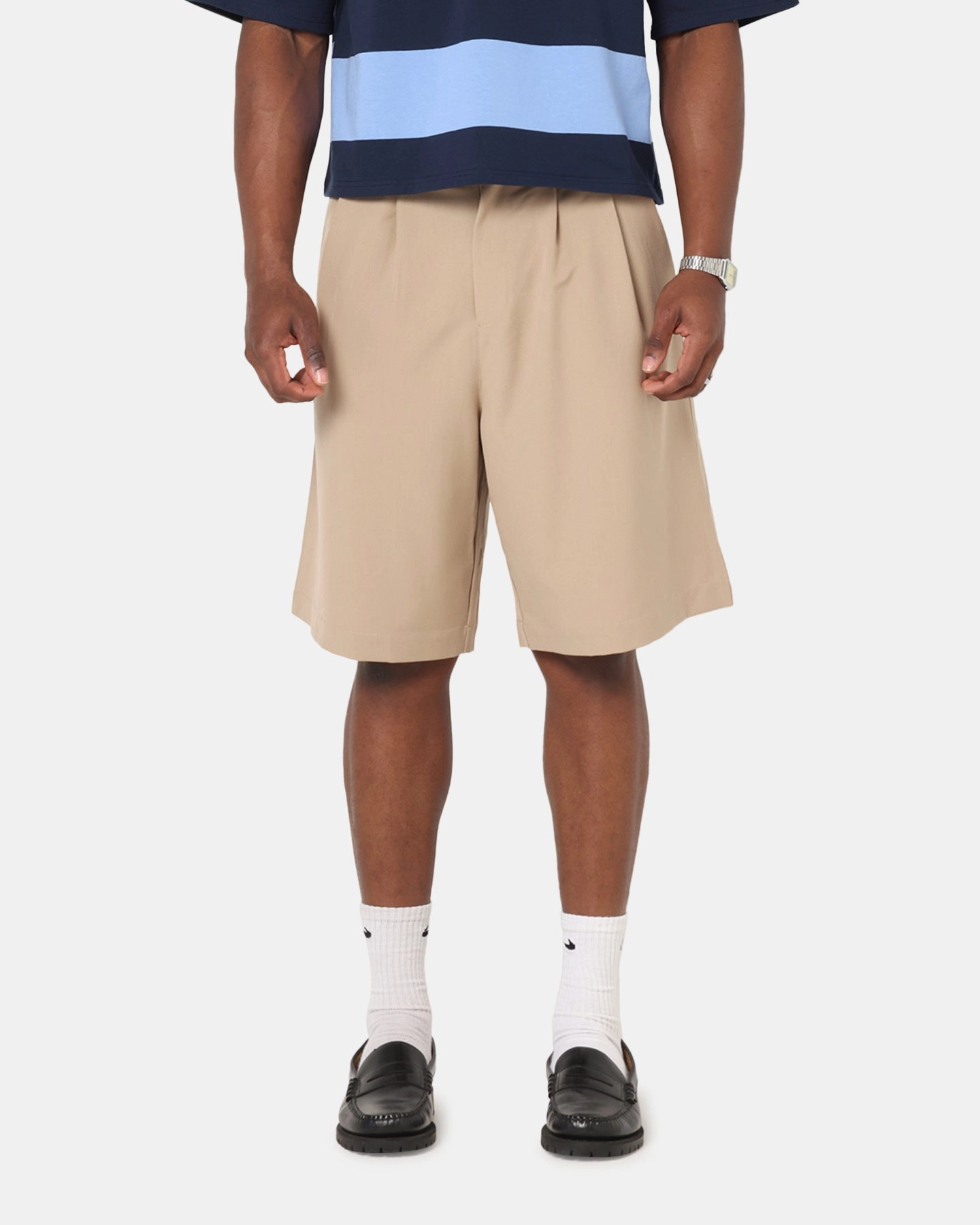 XXIII Baggy Pleated Shorts Tan Anti Static Treatment Back pockets