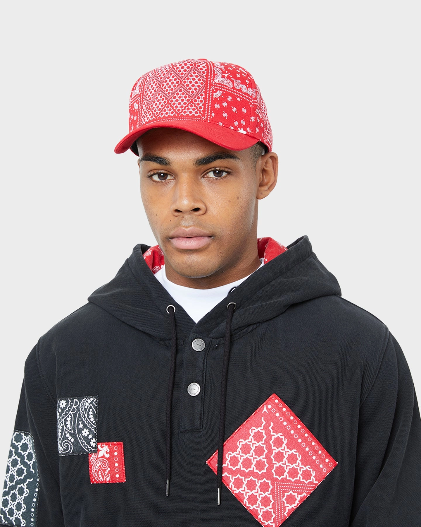 Carre Bandana Ultra Patchwork Hoodie Washed Black FullLengthZip