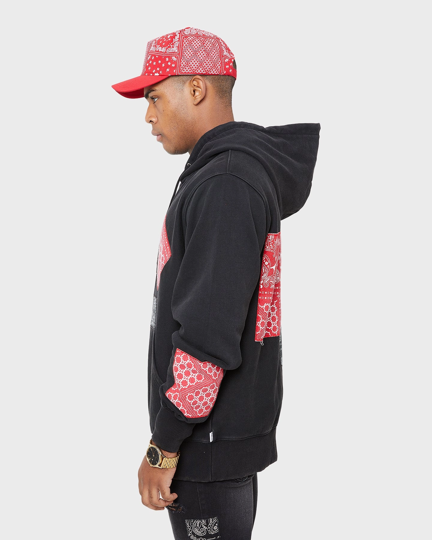 Evaluation Articulated Seams Carre Bandana Ultra Patchwork Hoodie Washed Black