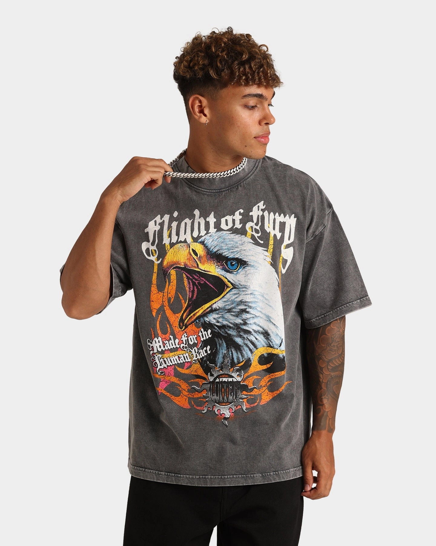 Stylish Layer Look Movie Night Loiter Fury Vintage T-Shirt Charcoal