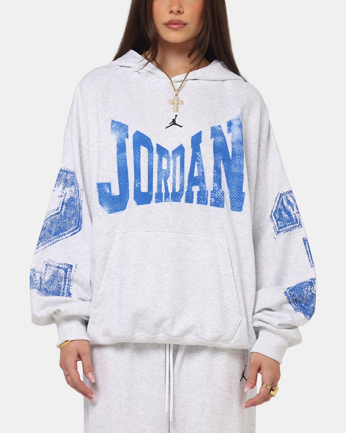 Jordan Brooklyn Collegiate Pullover Hoodie Birch Heather Grey Reinforced Stitching Ritual