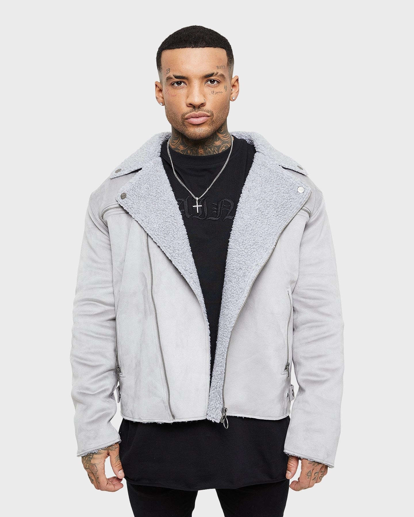 futuristic Saint Morta Deathproof Imperial Sherpa Biker Jackett Light Grey