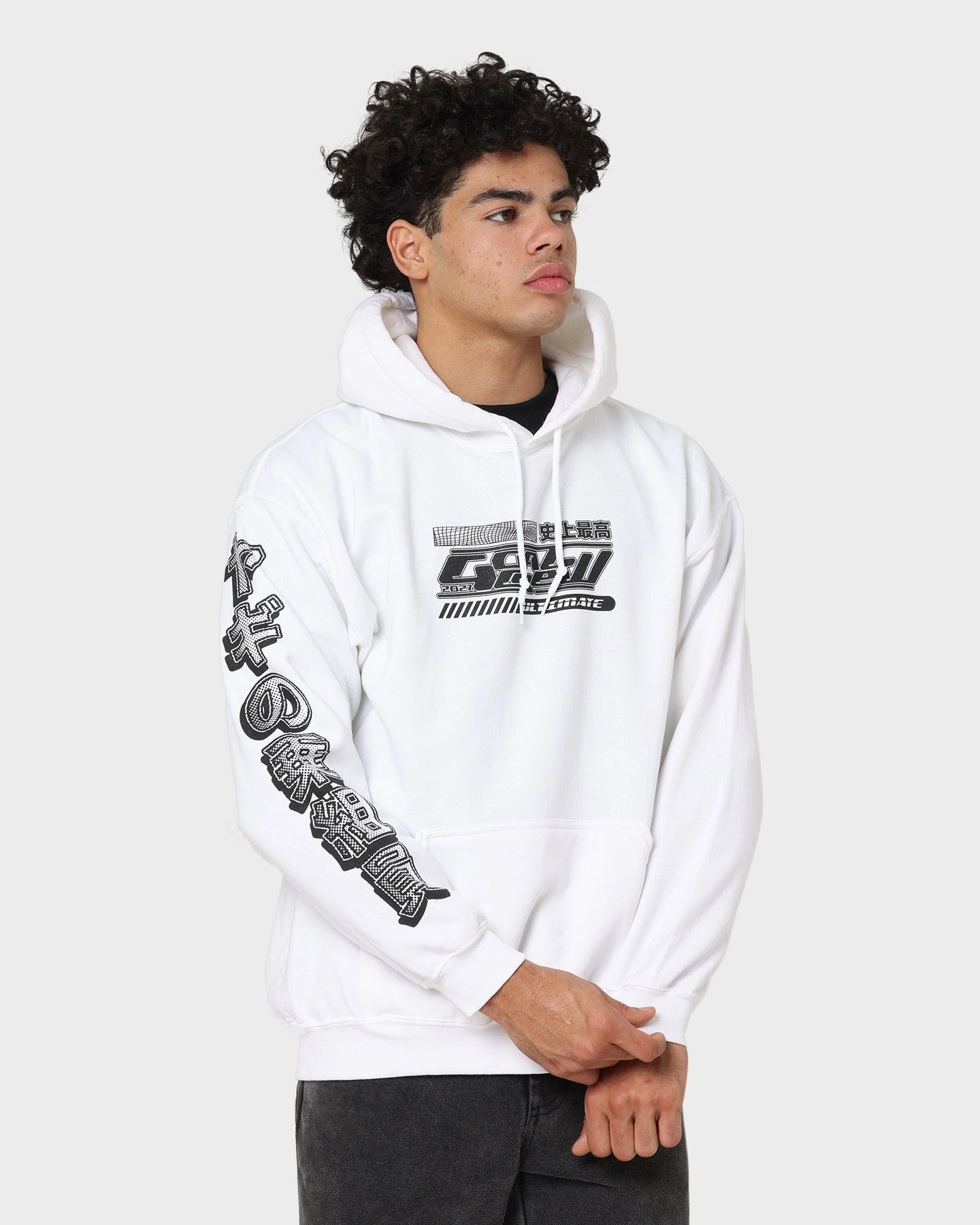 Solid Color full-zip Goat Crew Anime Hoodie White
