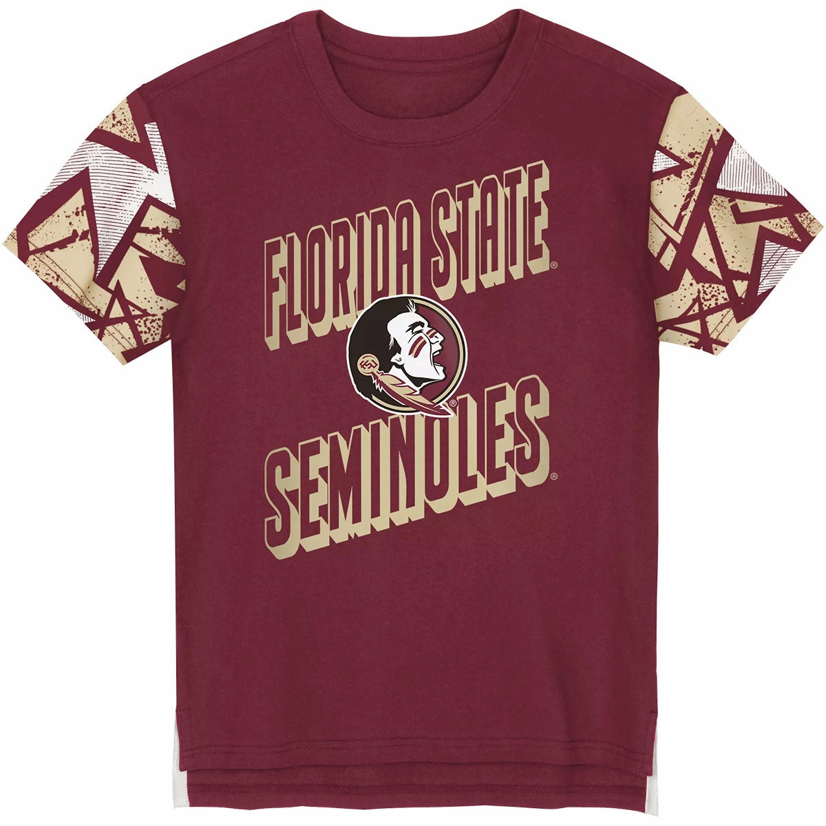 Outerstuff Youth Florida State Seminoles/Seminole Logo Design Short Sleeve T-shirt - Garnet Floral Pattern