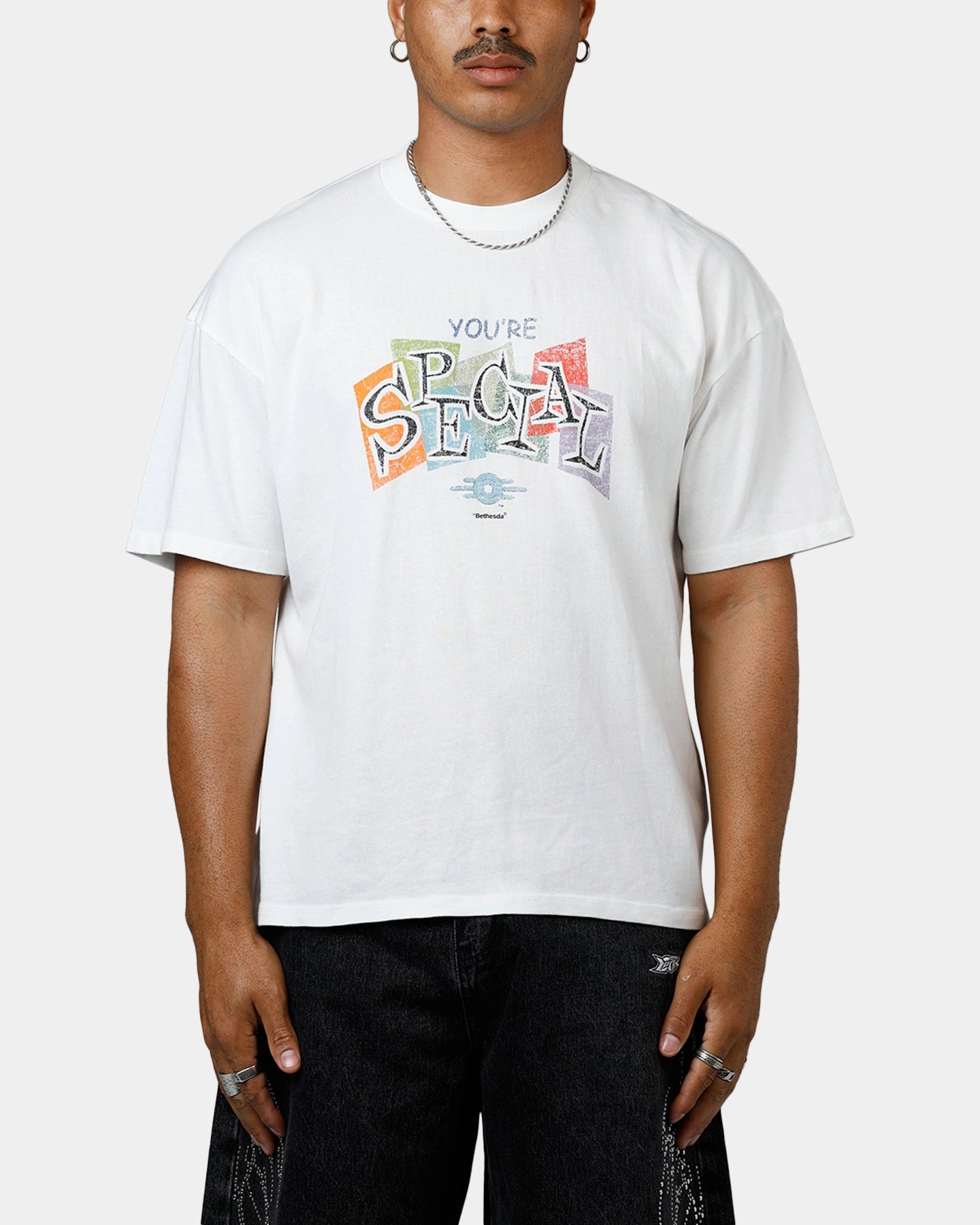 73 Studio X Fallout '76 S.P.E.C.I.A.L Vintage T-Shirt White Garment Dyed GentleWashResistance