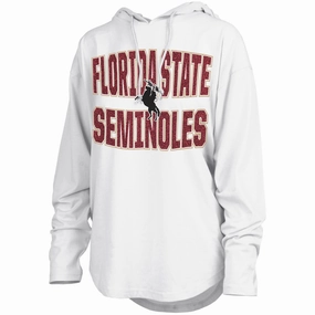 Pressbox Women's Florida State Seminoles Unconquered Silhouette Design Lightweight Long Sleeve Hooded T-shirt - White Washable fabric