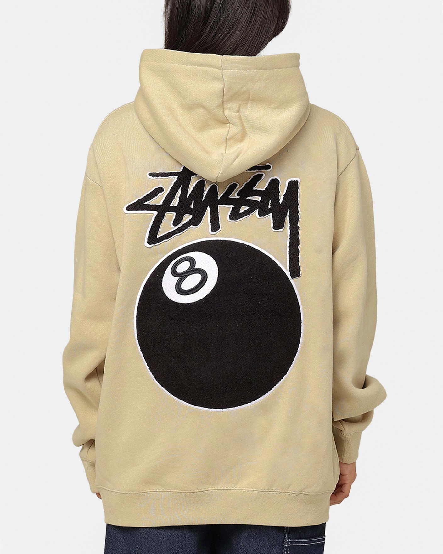 Non Restrictive Fit Sporty Look St??ssy 8 Ball Chenille Hoodie Khaki