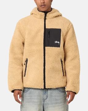 Beach Holiday Faith St??ssy 8 Ball Sherpa Reversible Hoodie Tan