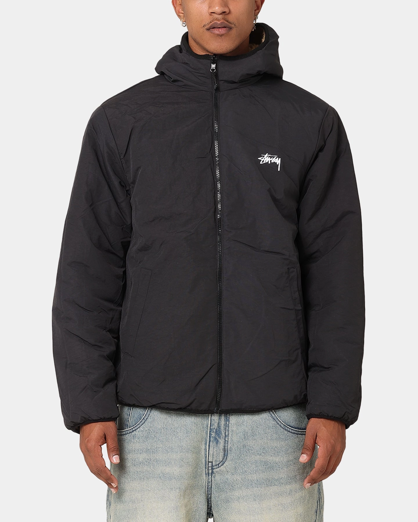 St??ssy 8 Ball Sherpa Reversible Hoodie Tan Transform