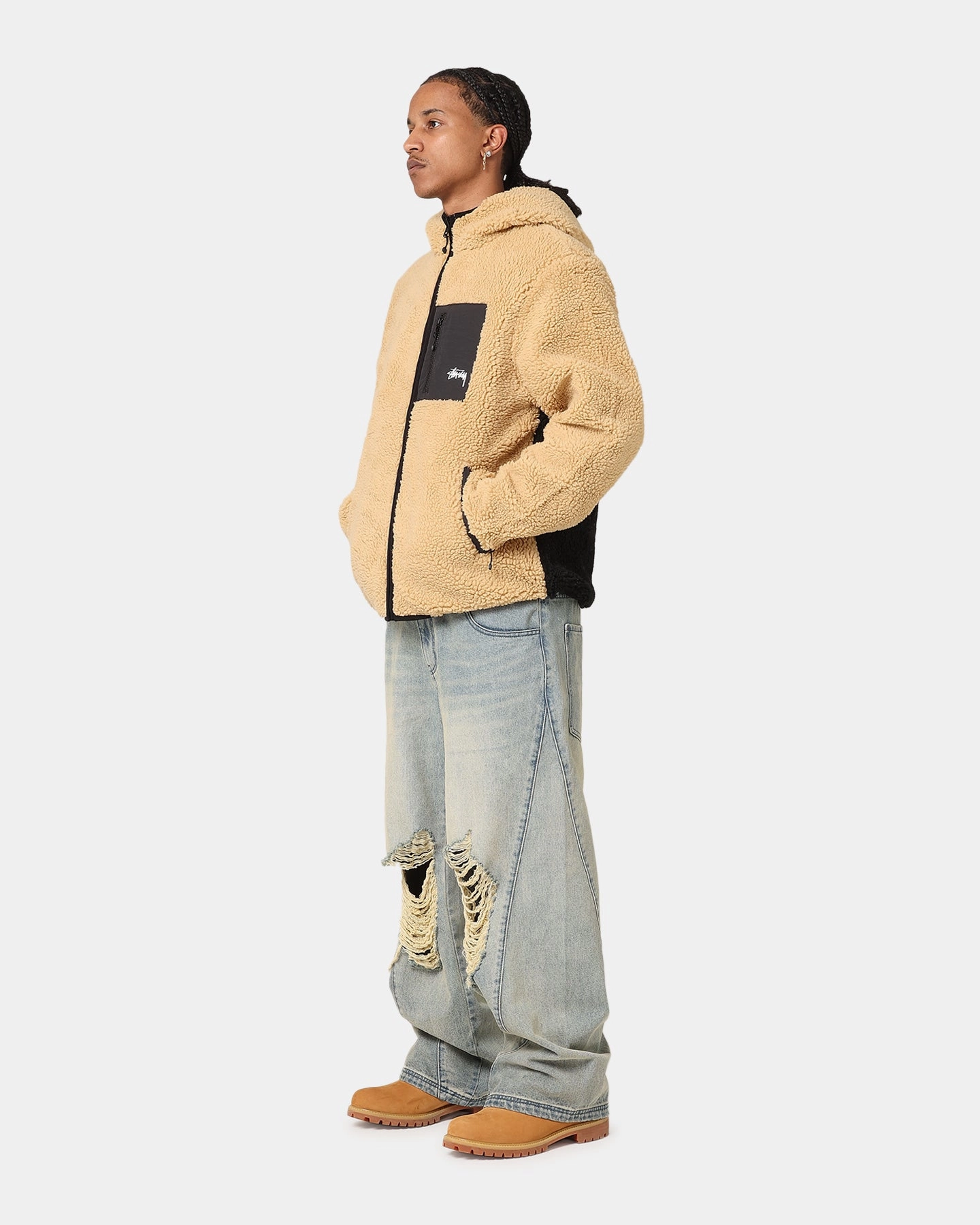 Notice Ventilated Back St??ssy 8 Ball Sherpa Reversible Hoodie Tan