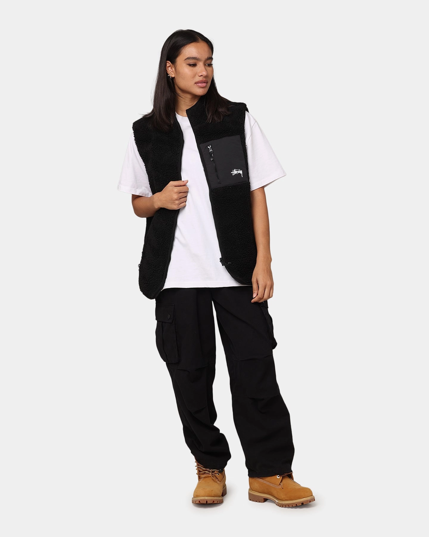 St??ssy 8 Ball Sherpa Reversible Vest Black Fashionable Flex Stretch Material