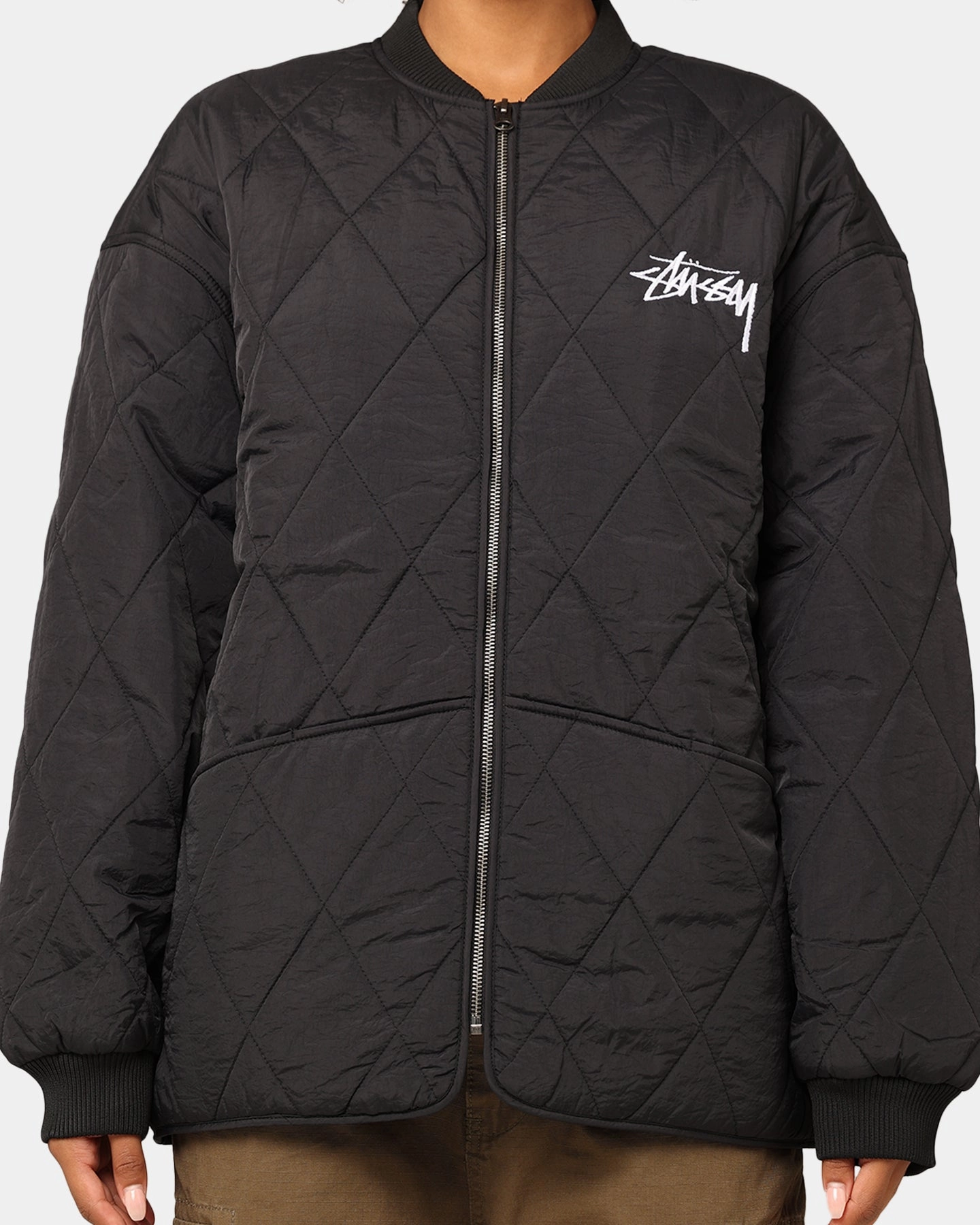 St??ssy Women's 8 Ball Quilted Jacket Black Finance