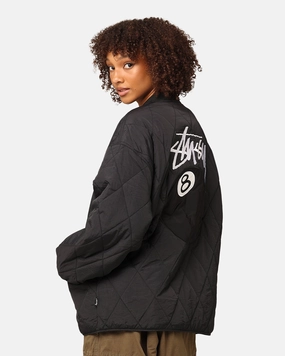 St??ssy Women's 8 Ball Quilted Jacket Black Water Resistant