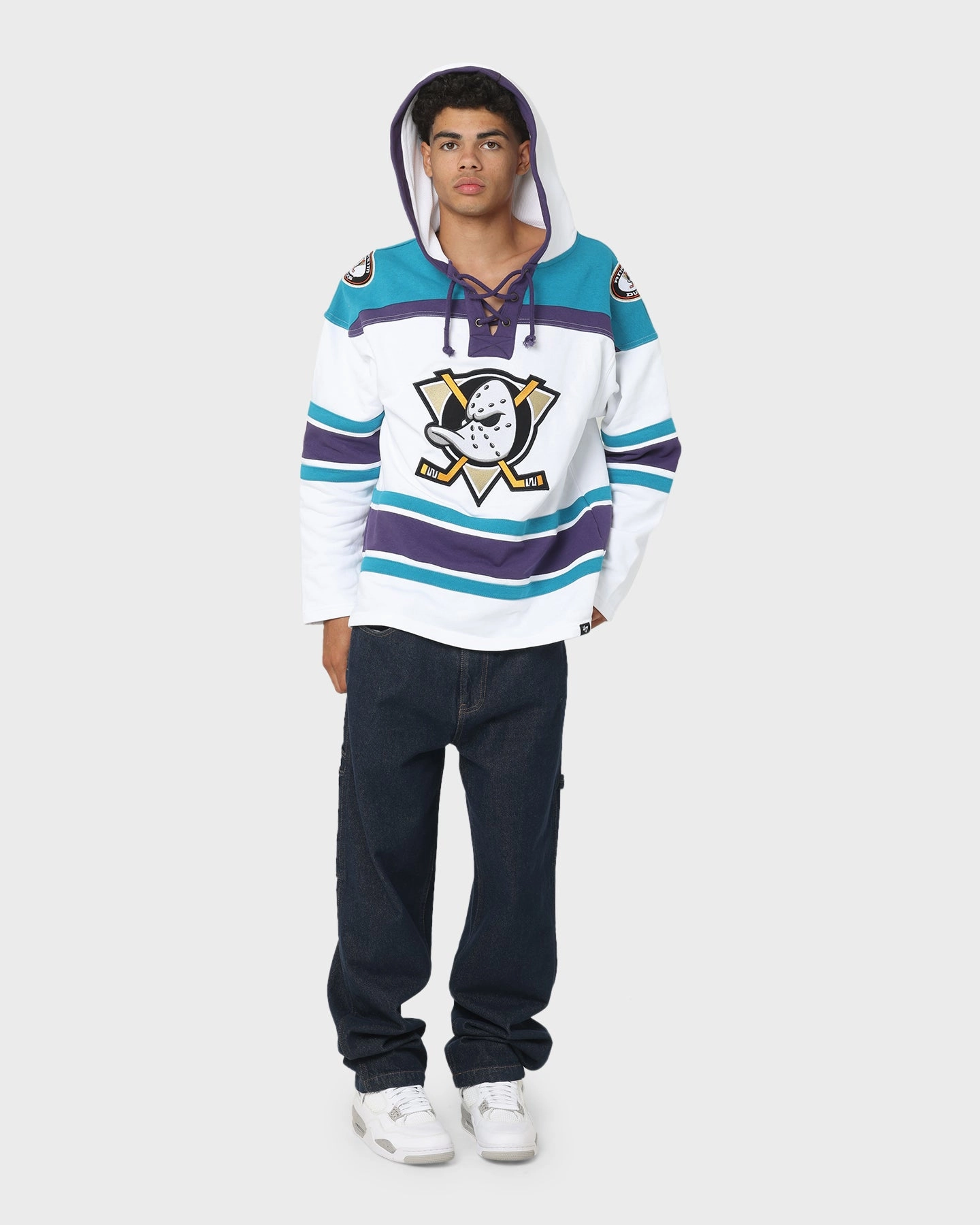 Signal Flight 47 Brand Anaheim Ducks Superior Lacer Hoodie White Wash