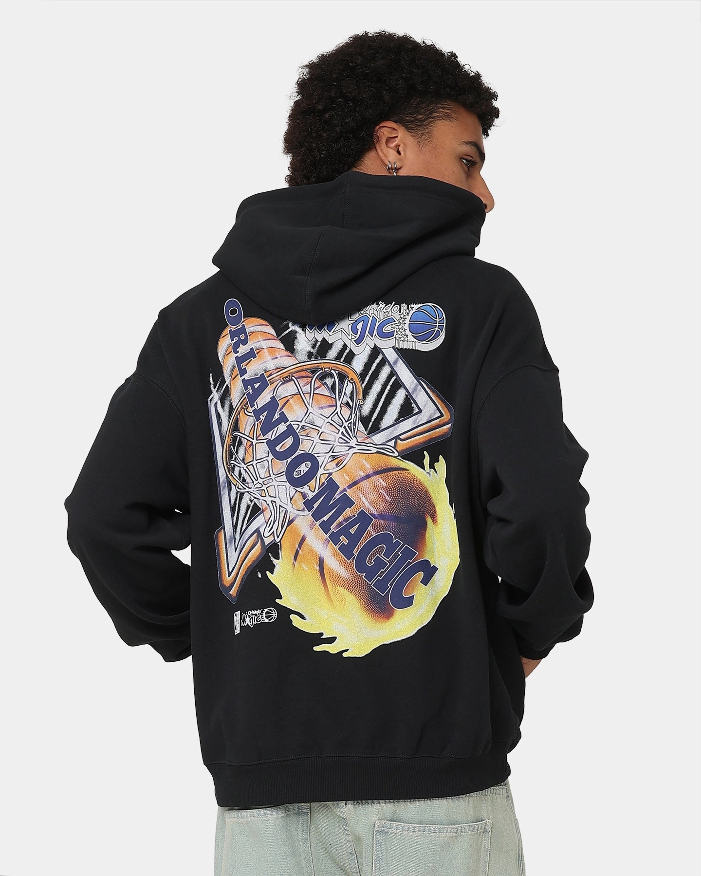 Anti Slip Shoulder Pads Detachable Hood Mitchell & Ness Orlando Magic Fireball Hoodie Black