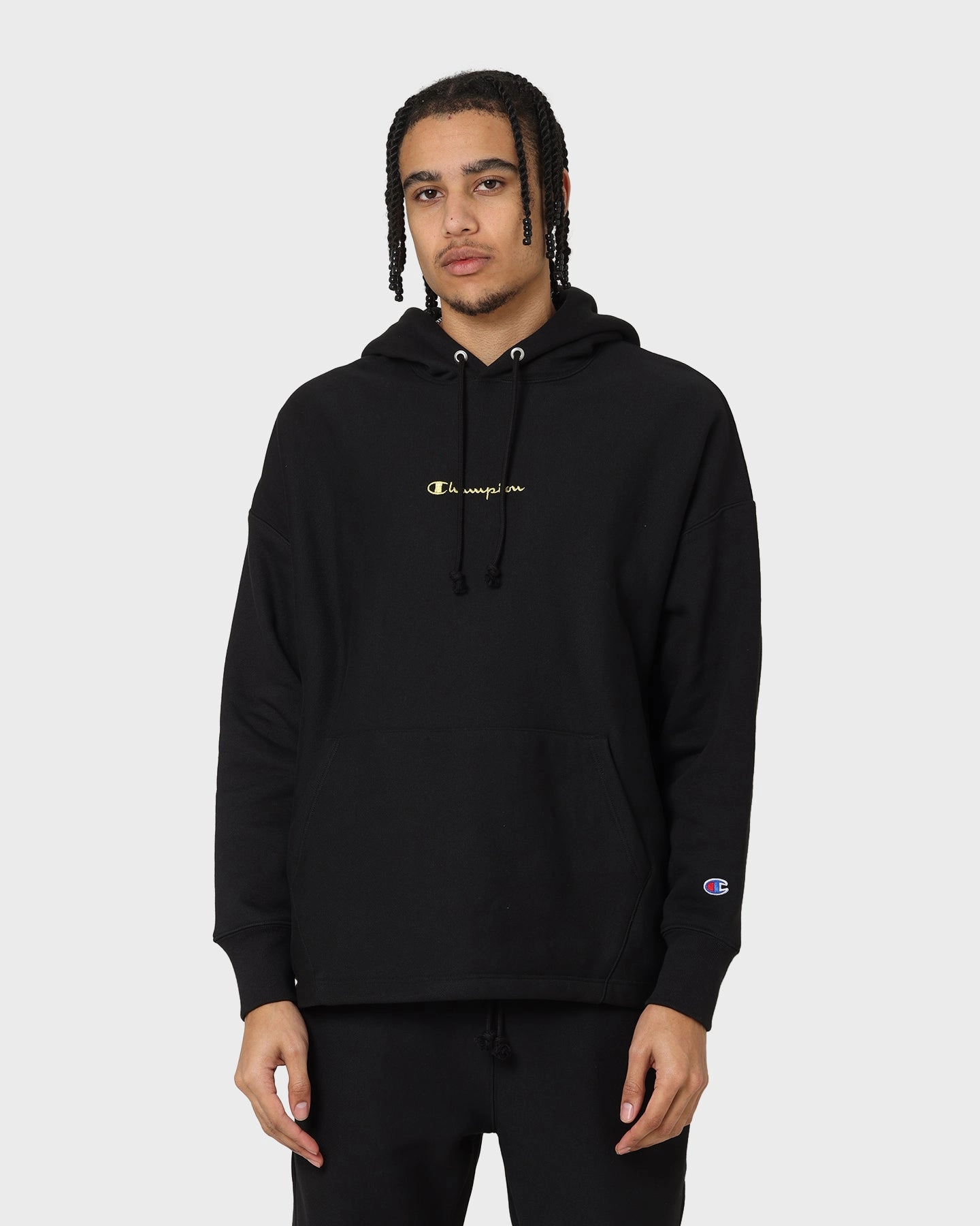 Champion Reverse Weave Relaxed Hem Zip Hoodie Black/Gold Daily Wear FullLengthZip
