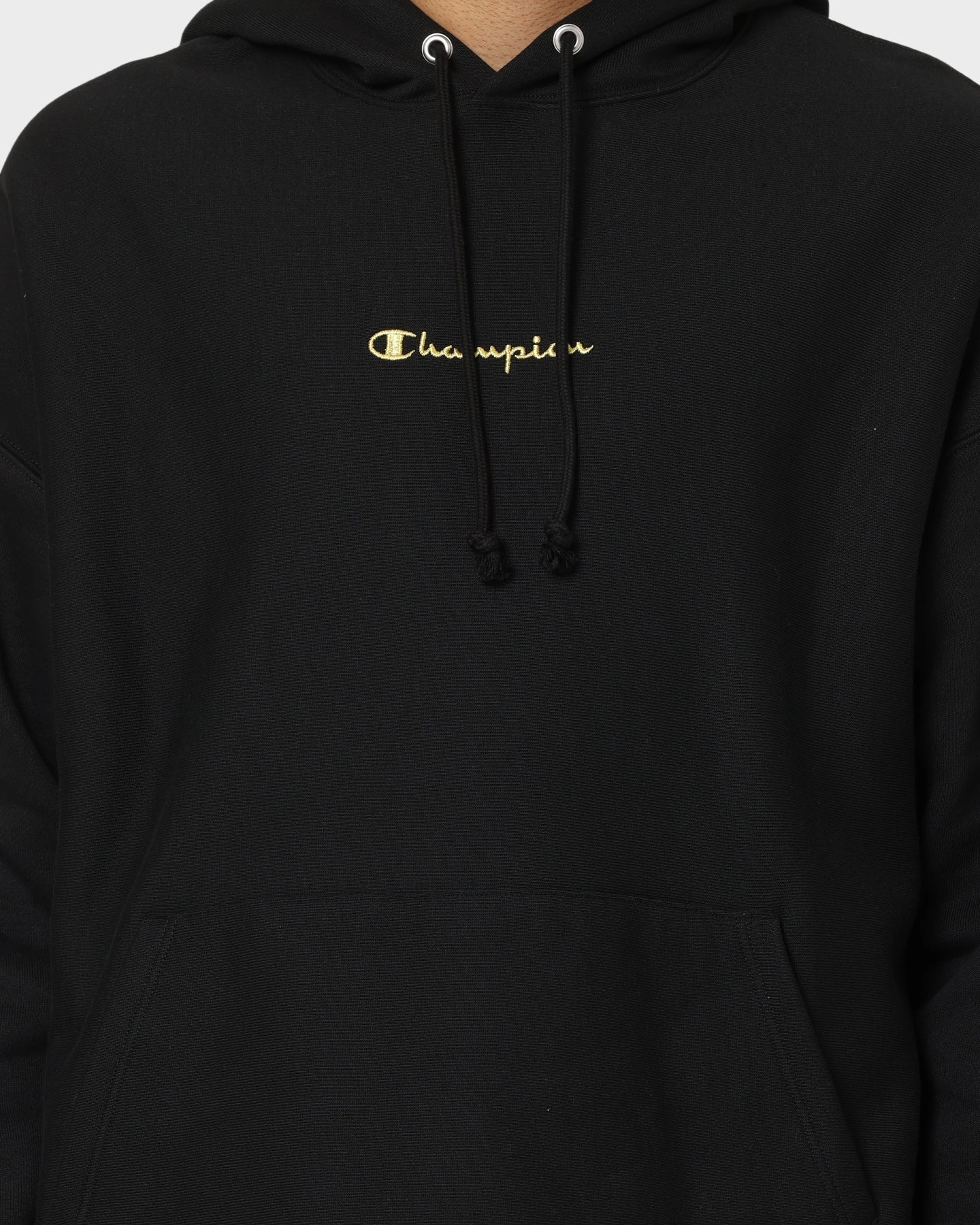 Champion Reverse Weave Relaxed Hem Zip Hoodie Black/Gold Light Reflective Logos Talent