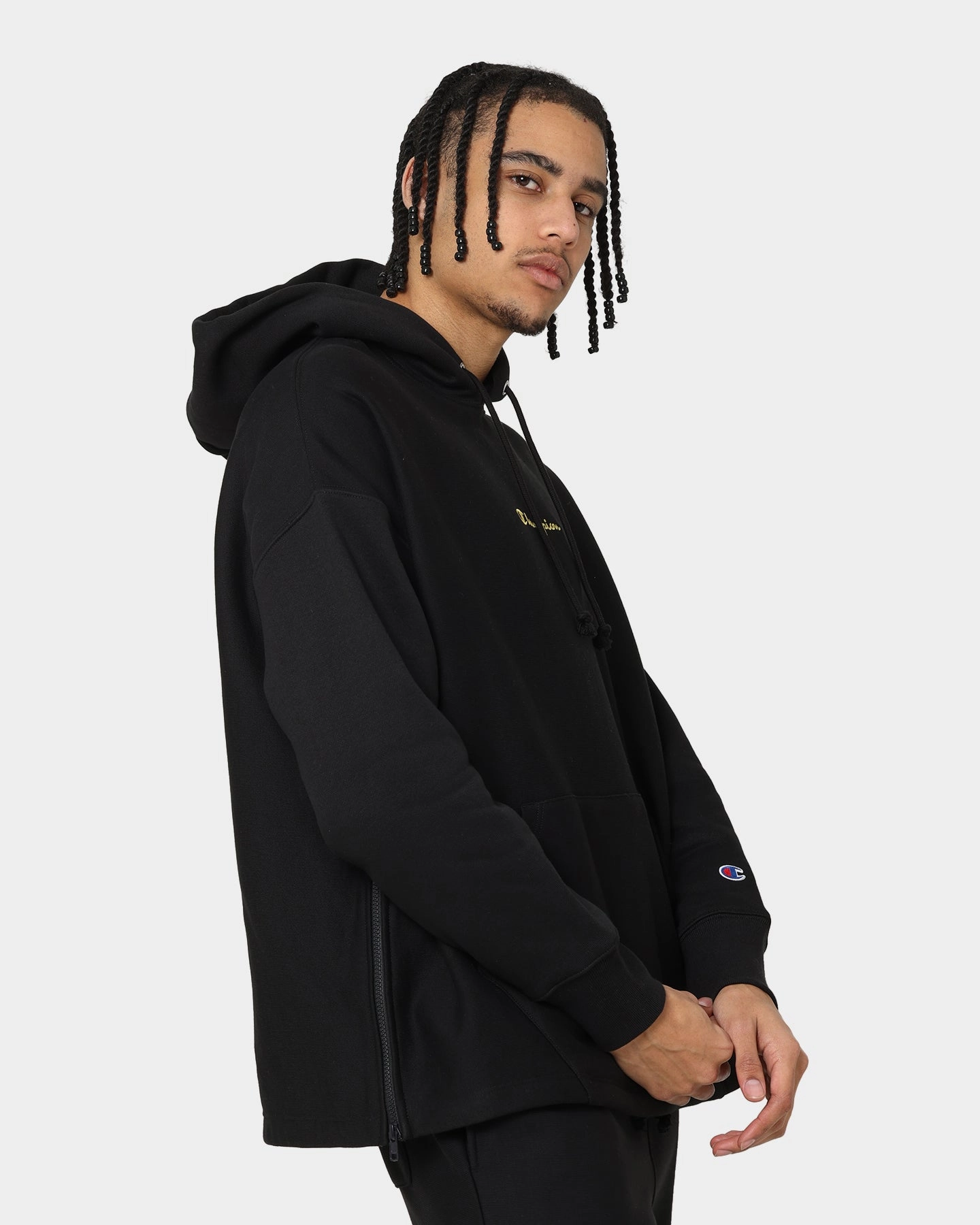 Champion Reverse Weave Relaxed Hem Zip Hoodie Black/Gold Rain Comfort