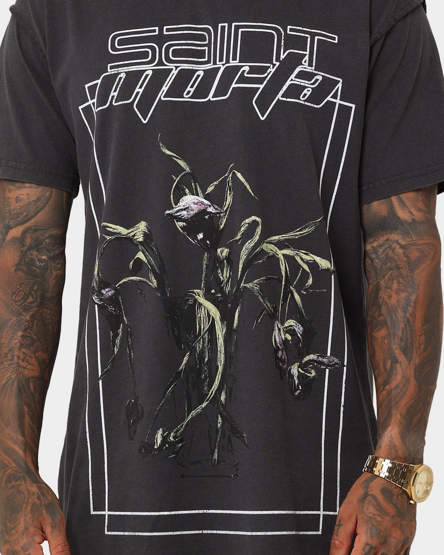 Quality Fabric Layered Style Saint Morta Lifeless Lafayette Vintage T-Shirt Vintage Black