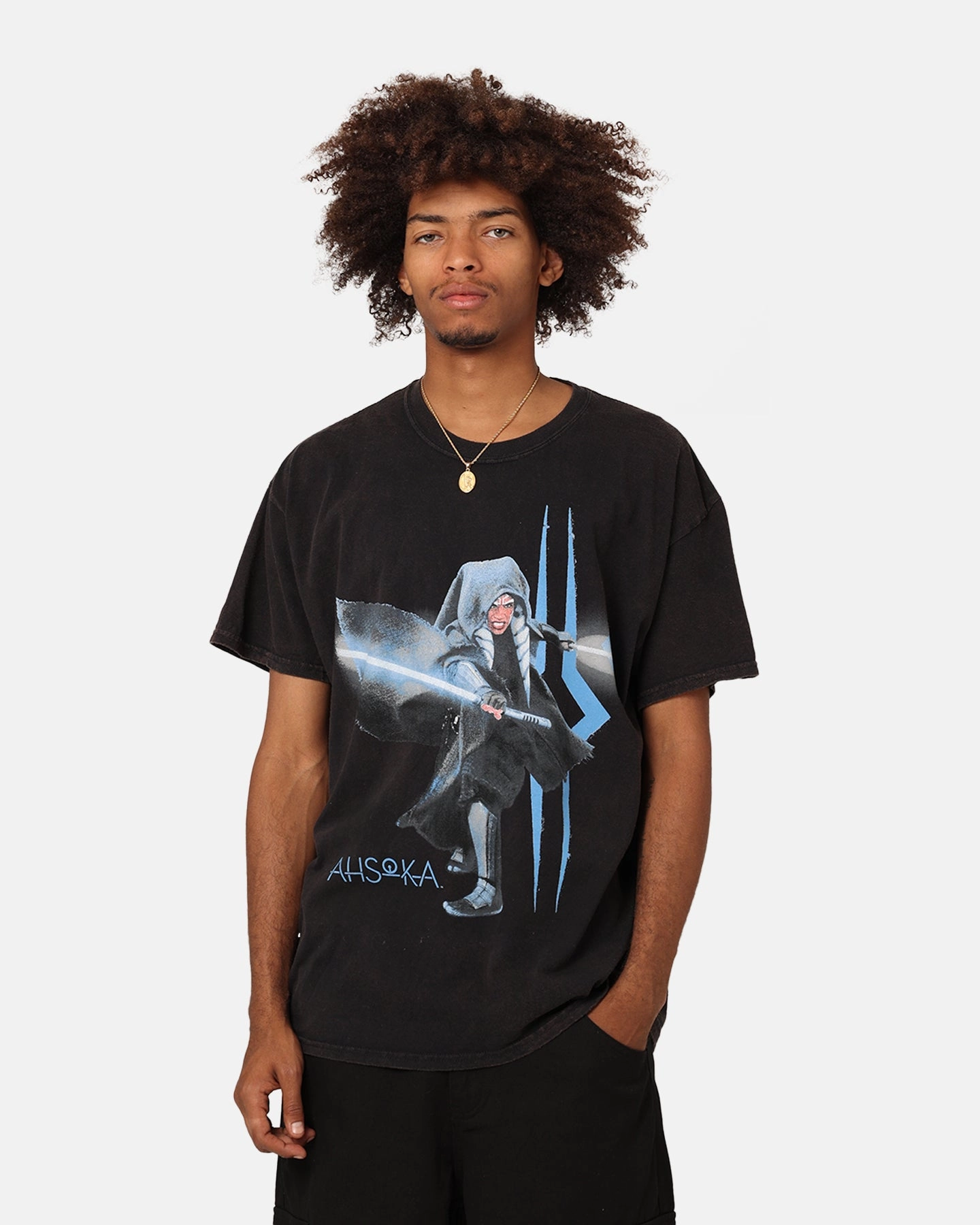 Star Wars Ahsoka Vintage T-Shirt Black Wash Breathable Fit Essential Comfort