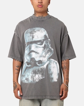 Star Wars Vader & Stormtrooper Vintage Vintage T-Shirt Washed Charcoal Curved Hemline