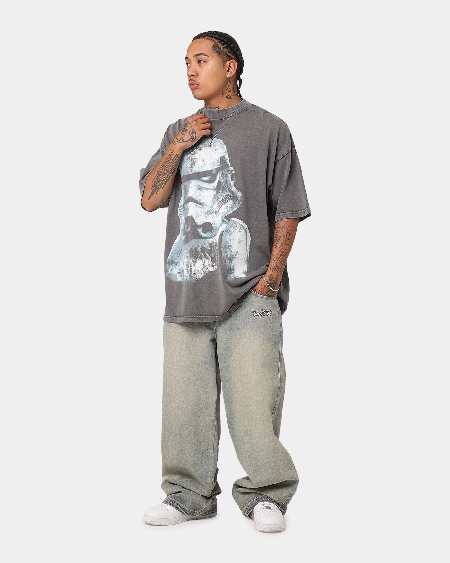 Star Wars Vader & Stormtrooper Vintage Vintage T-Shirt Washed Charcoal Reinforced Hemline