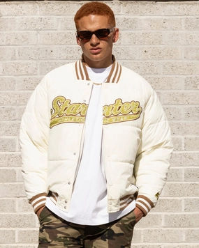 Starter Athletic Bomber Jacket Off White Rain Comfort Multi Pocket