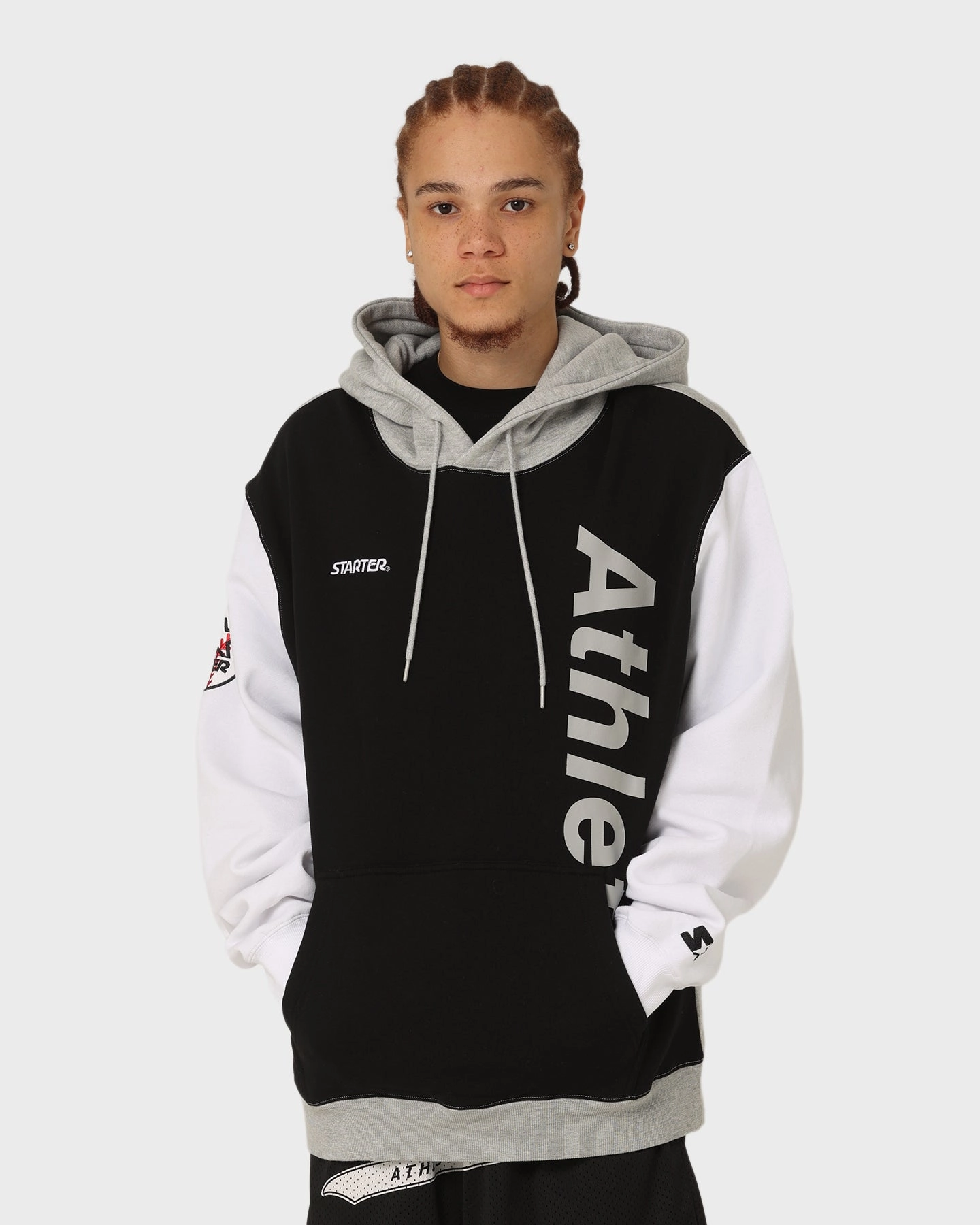 Starter Athletic Panel Hoodie Black/White Variable Baffle Sizing Plus Size